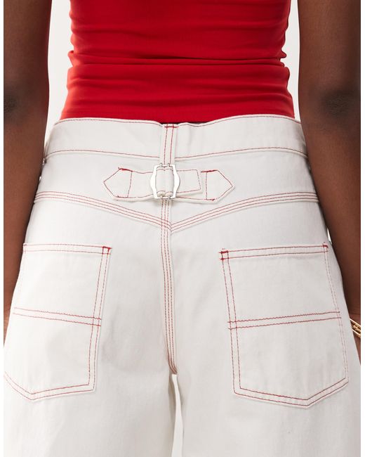 X002 - jean baggy à revers - écru Collusion en coloris White