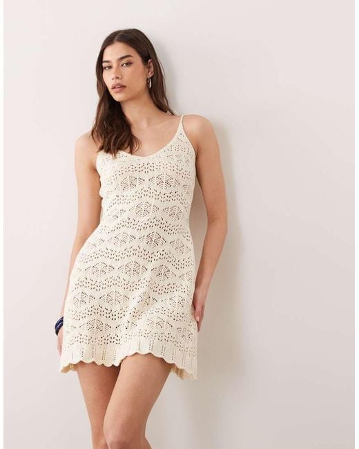 Miss Selfridge Natural Strappy Crochet Mini Dress