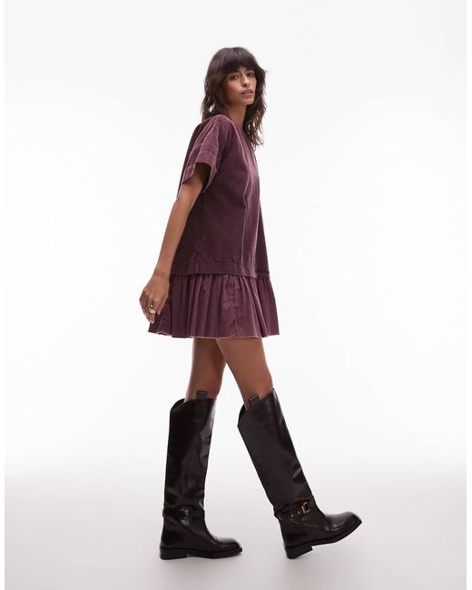 Vestido Corto Color Guinda Lavado Estilo Camiseta Con Diseño Híbrido De Pana De -Morado ASOS de color Purple