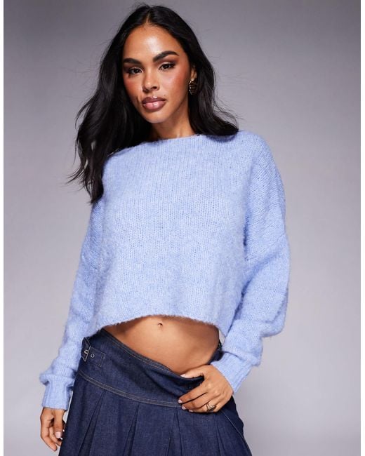 Princess Polly Blue – ramy – flauschiger cropped strickpullover