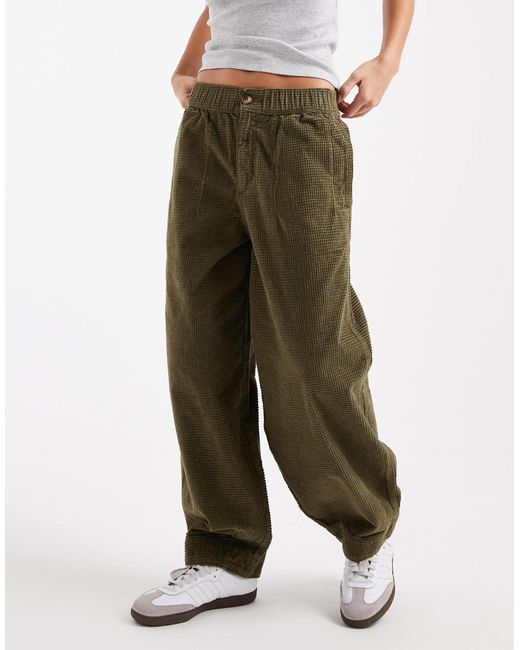 Pantalon barrel en velours gaufré - kaki ASOS en coloris Green