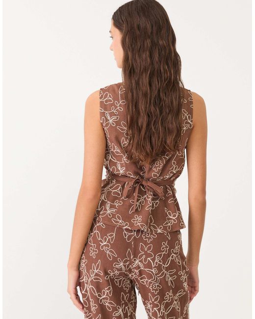 Stradivarius Brown – besticktes oberteil aus leinenmix