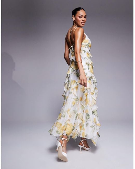 Forever New Blue – gerüschtes maxikleid mit one-shoulder-träger und em blumenmuster