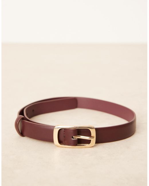 Mango Natural Slim Belt With Rectangle Gold Buckle