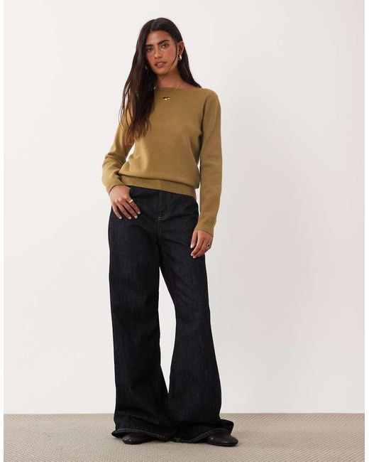 Mango Green Boat Neck Jumper