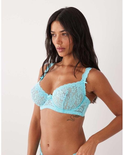 ASOS Blue Fuller Bust Hazel All Over Lace Underwired Bra With Lace Trim