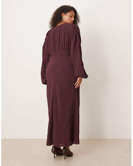 Vestido Largo Con Cuello Redondo, Mangas Voluminosas Y Detalle De Encaje En El Pecho De Asos Design Curve-Morado ASOS