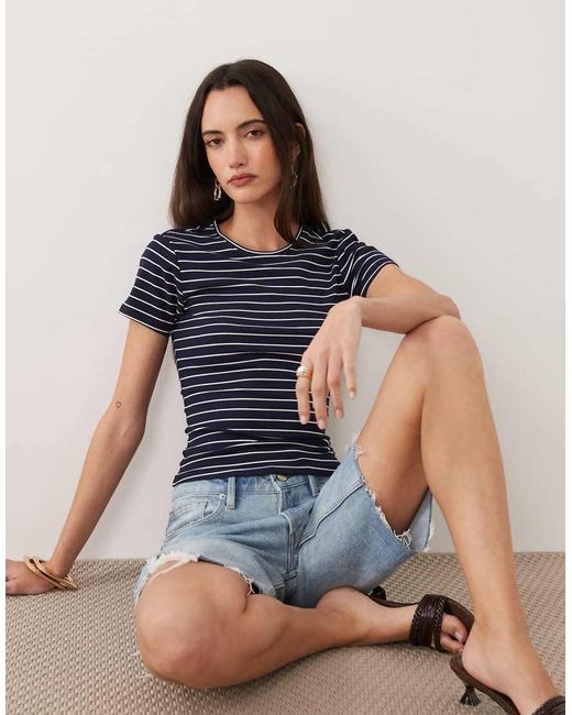 GOOD AMERICAN Blue Modal Ribbed Baby Tee