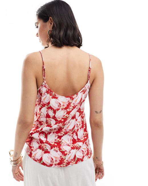& Other Stories Red Strappy Camisole Top With Front Drawstring Detail