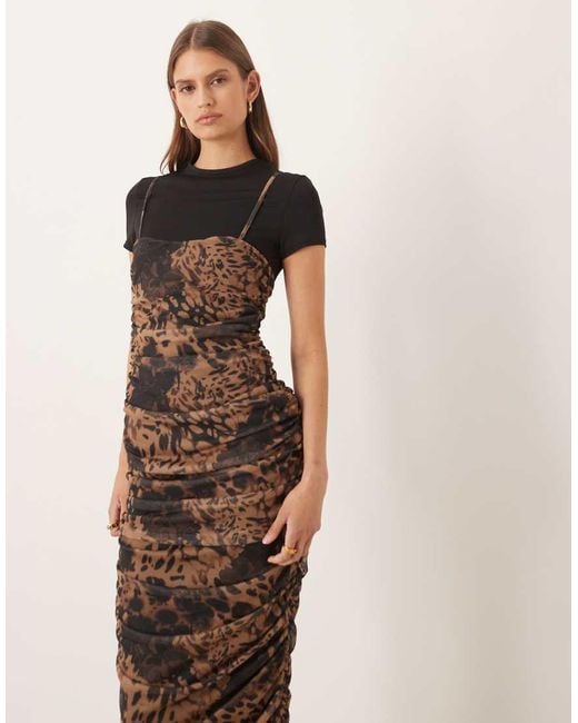 ASOS Natural Double Layered Hybrid T-shirt Midi Dress