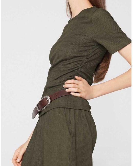 Tezenis Green Short Sleeve Crinkle Top With Gathering