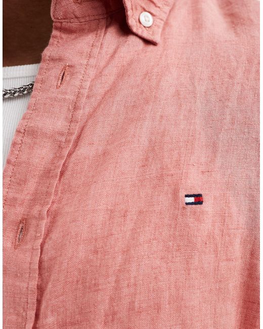 Tommy Hilfiger – hemd aus leinen in Pink für Herren