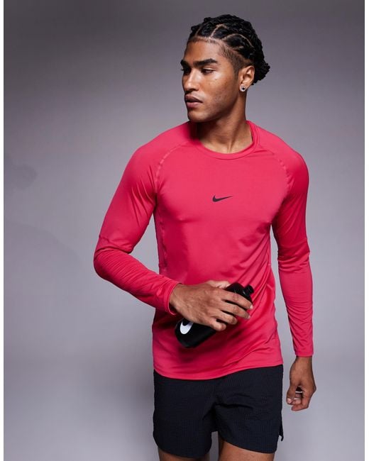 Nike Red Pro Dri-fit Muscle Fit Long Sleeve T-shirt for men