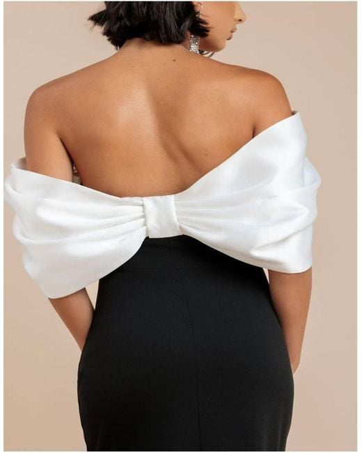 Goddiva Black Contrast Off Shoulder Back Satin Bow Maxi Dress