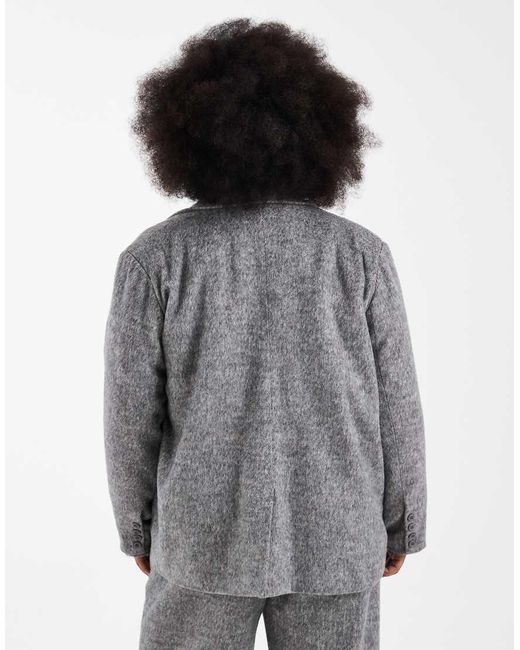 Renee Studio Gray Plus Exclusive Brushed Wool Look Oversized Tailored Blazer