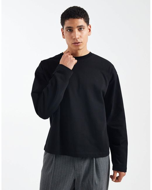 T-shirt oversize coupe carrée en tissu épais avec manches longues ASOS pour homme en coloris Black
