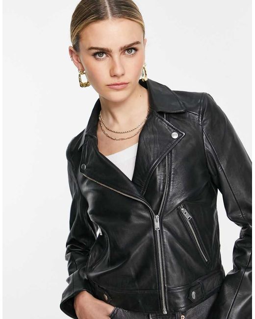 Chaqueta Negra De Cuero De Femme SELECTED de color Black