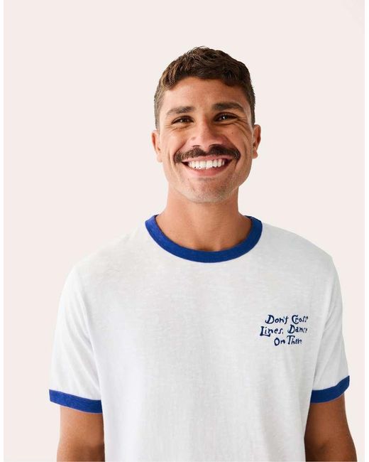 Bershka White T-shirt With Contrast Rib Detail And Embroidery for men
