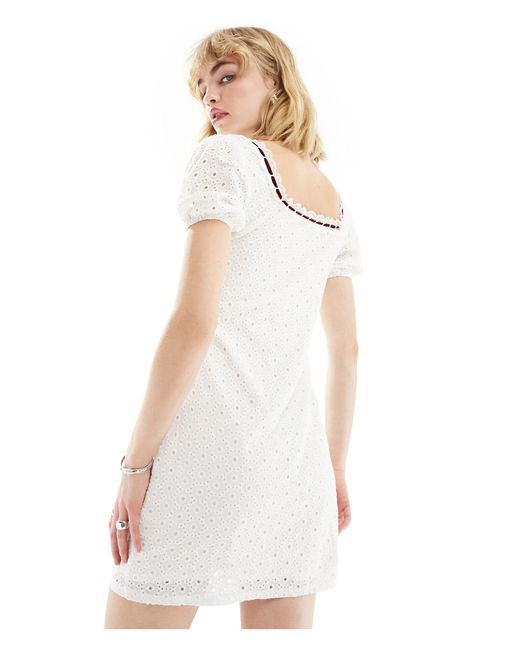 Daisy Street White Lace Mini Milkmaid Dress With Red Ribbon Detail