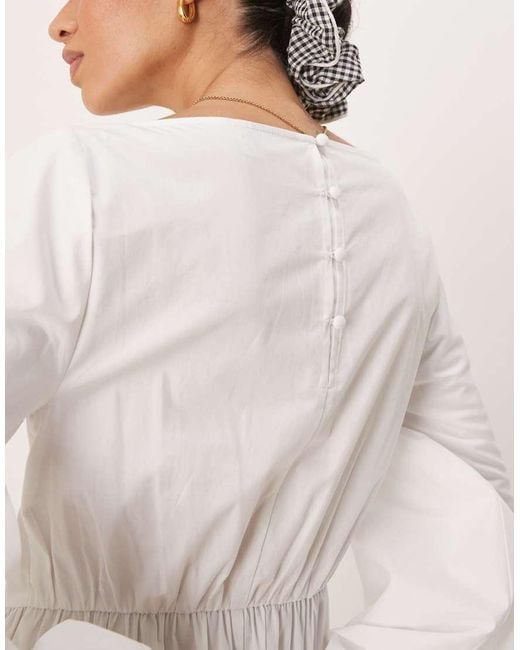 ASOS Natural Poplin Maxi Dress With Asymmetric Waist And Volume Sleeve