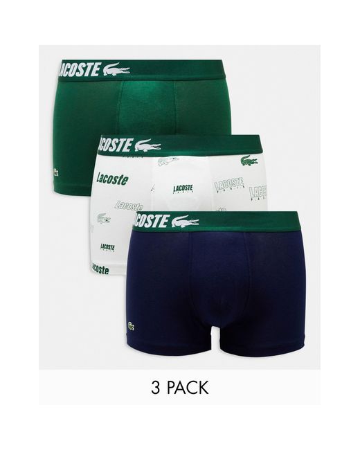 Lacoste – 3er-pack unterhosen aus elastischer baumwolle in Green für Herren