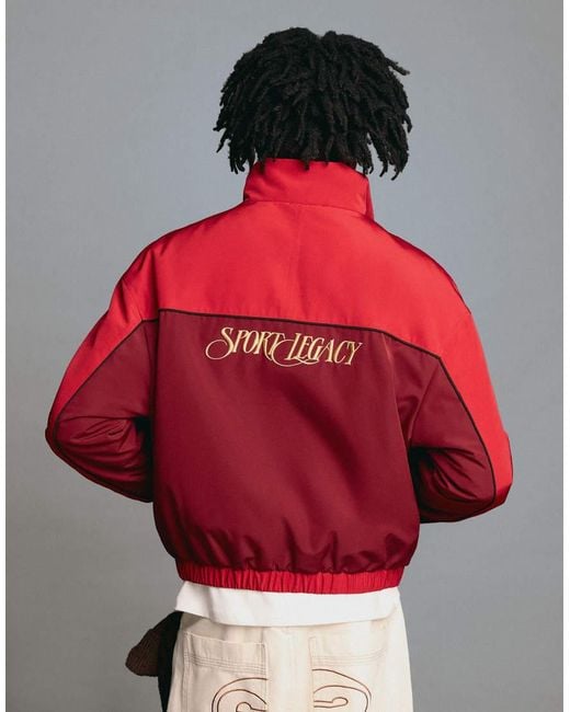 Bershka Red Printed Zip-up Jacket for men