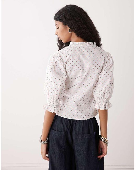 Collusion White Shirred Polka Dot Blouse