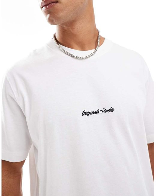 Jack & Jones White Oversize T-shirt With Originals Embroidery for men