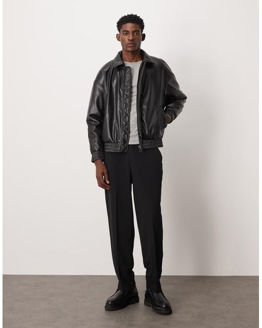 Only & Sons Black Oversized Faux Leather Padded Bomber Jacket for men