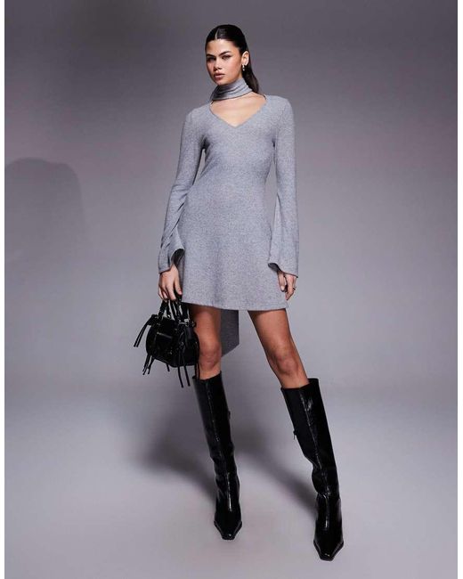 ASOS Purple Flute Sleeve Mini Dress With Scarf Detail