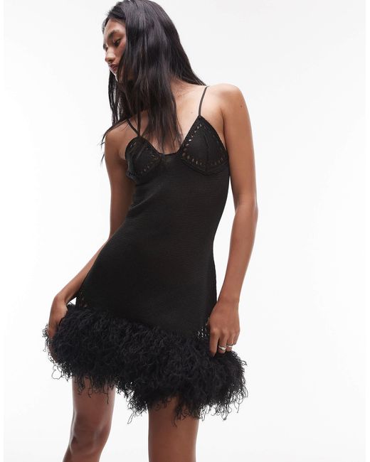 Mango X Supriya Lele Crochet Mini Dress With Fringe Trim in Black | Lyst