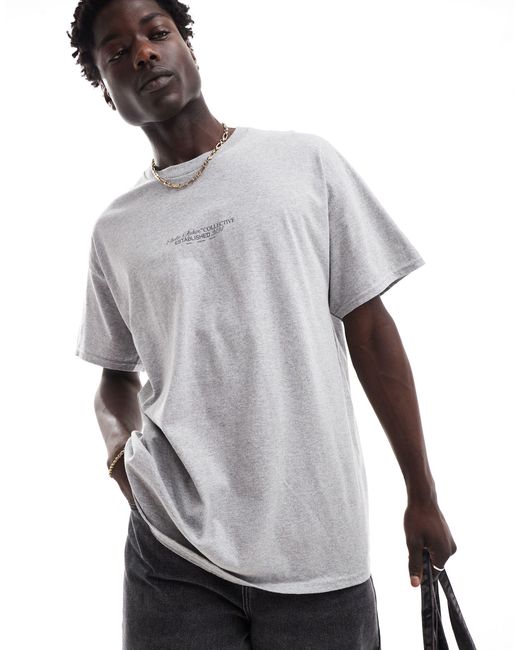 T-shirt oversize mélange con stampa su petto e schiena di ASOS in Gray da Uomo