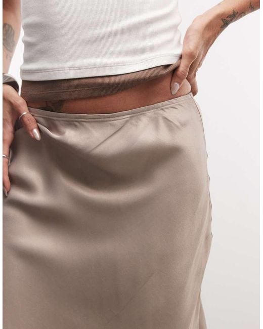 Reclaimed Vintage Natural Satin Awkward Length Skirt With Lace Trim