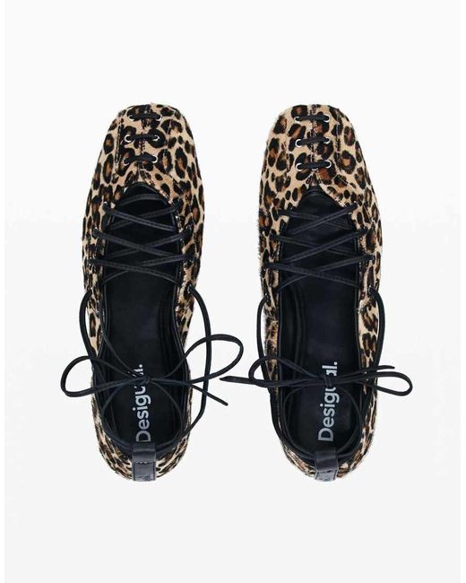 Desigual White Leather Print Ballerina