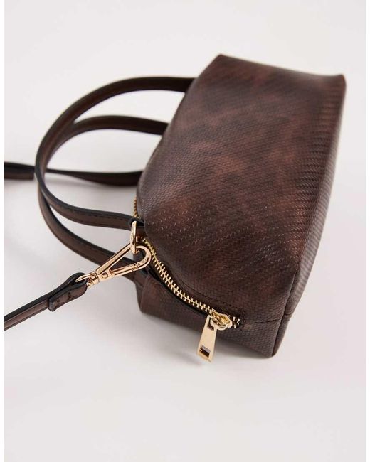 ASOS Brown Textured Mini Grab Clutch With Cross-body Strap