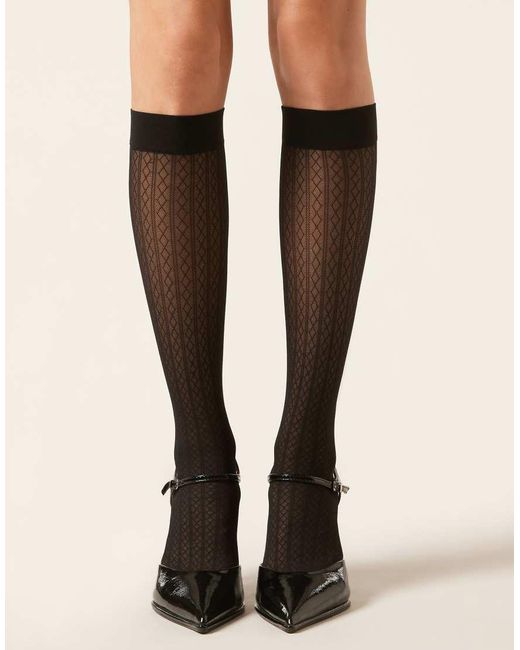 Calzedonia Black Diamond-Patterned Knee-High-Socks