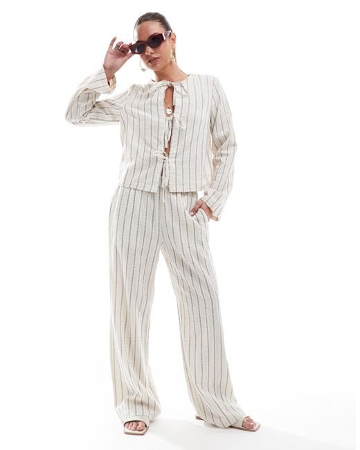 Pieces White Linen Touch High Waist Wide Leg Trouser Co-ord