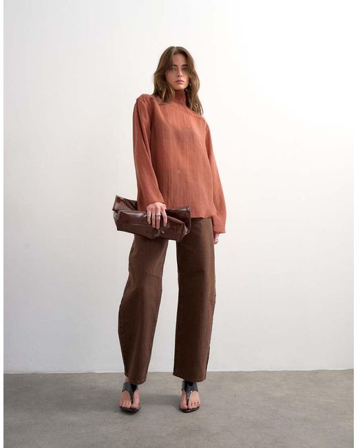 TOPSHOP Red Funnel Neck Backwards Long Sleeve Shirt