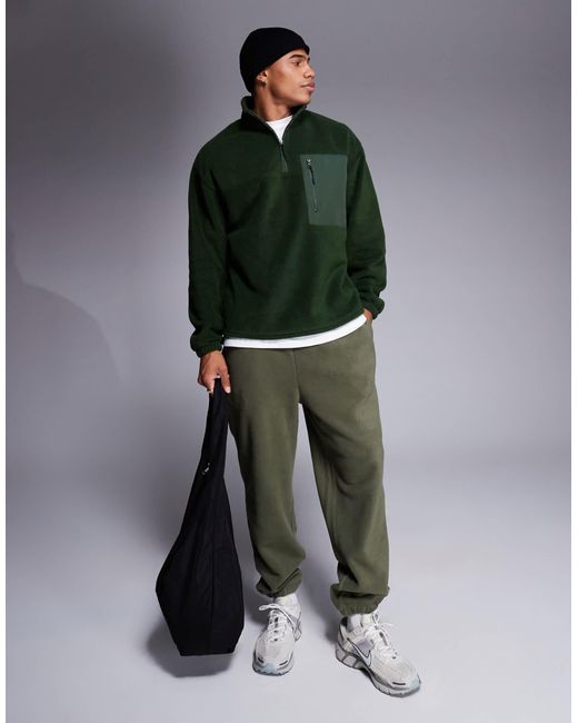Sweat oversize en polaire à col zippé et poche poitrine - foncé ASOS pour homme en coloris Green