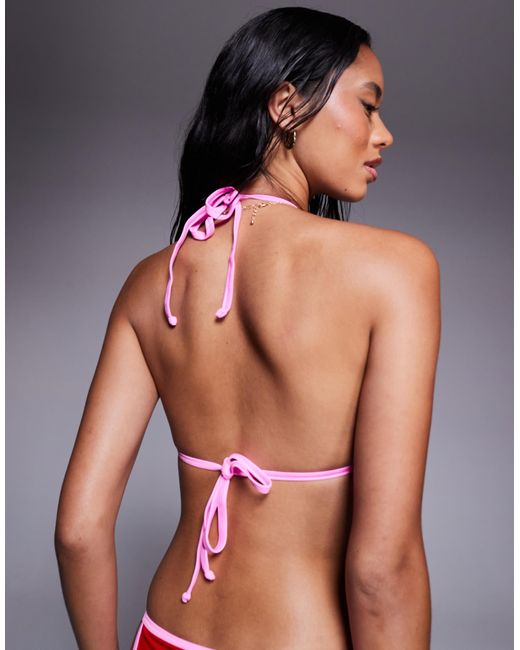 The Frolic Red Exclusive Contrast Binding Triangle Bikini Top Co-ord