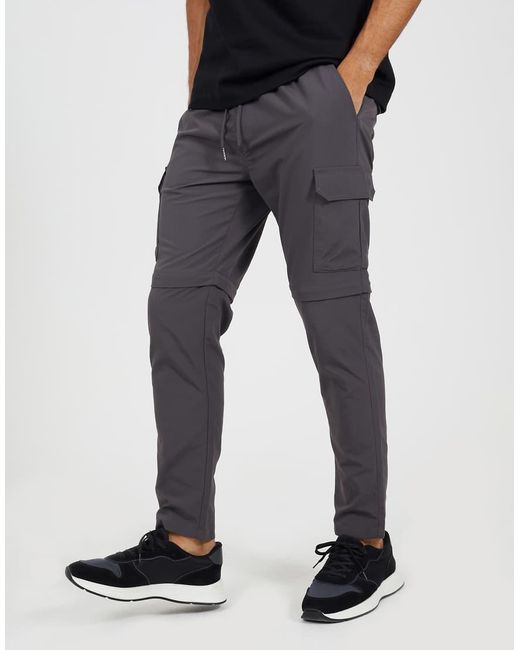 Brave Soul Blue Taslan Zip Off Panel Cargo Trousers for men