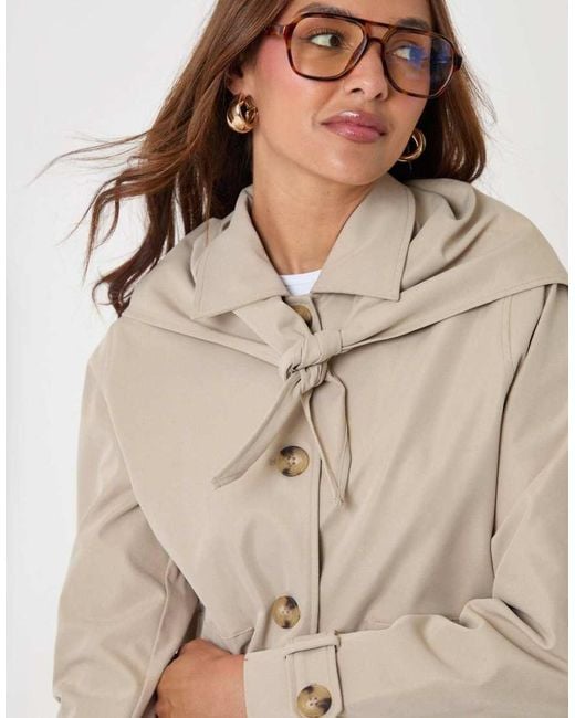 Threadbare Natural Scarf Detail Cropped Trench Coat