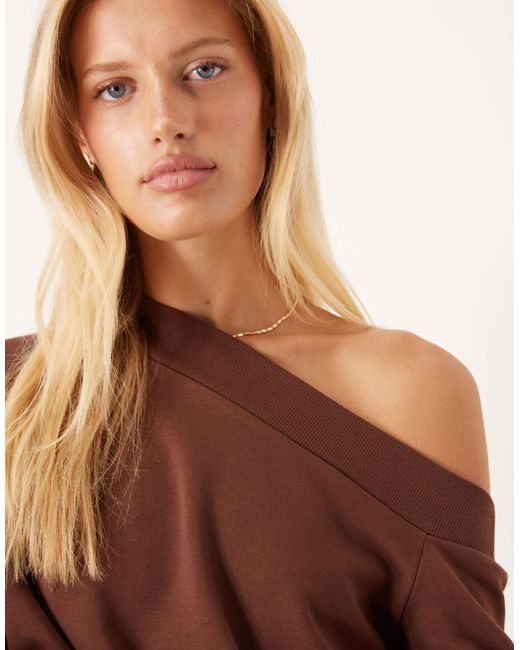ASOS Brown Slouchy Off Shoulder Oversized Sweat