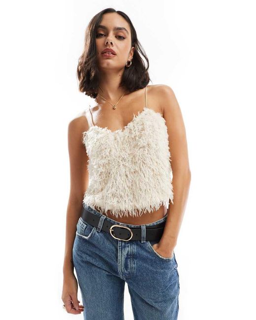 ONLY Blue Fluffy Cropped Strappy Top