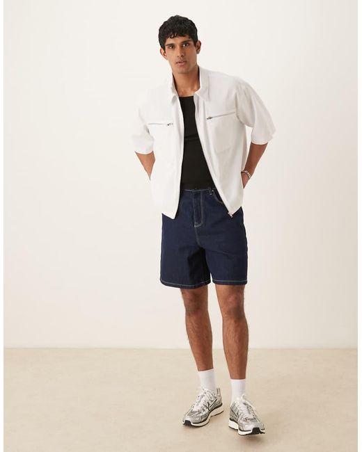 ASOS White Oversized Half Sleeve Shirt With Zip Pocket Detail for men