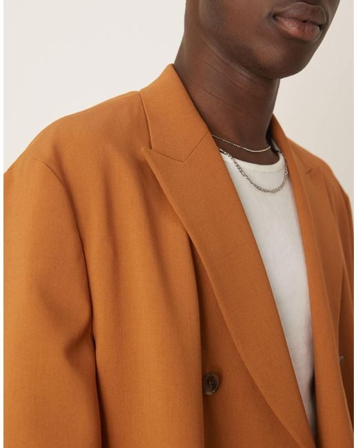 ASOS Brown Linen Look Boxy Suit Jacket for men