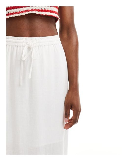 SELECTED White Femme Linen Touch Midi Skirt