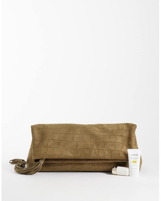 ASOS Green Faux Suede Croc Flap Clutch Bag