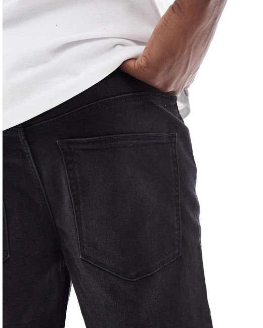 Pantaloncini Di Jeans Slavato Elasticizzati Slim Lunghezza Standard di ASOS in Black da Uomo