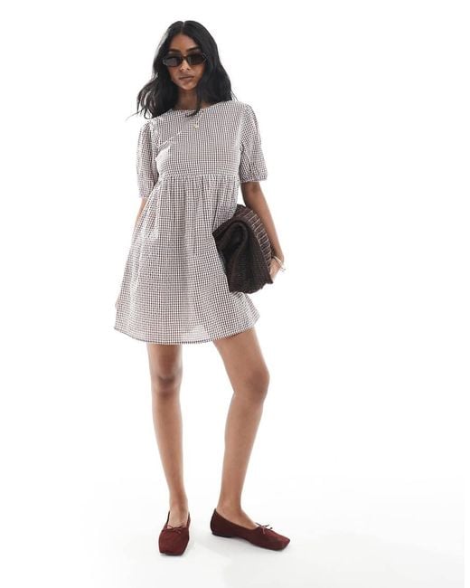 Vestido Corto A Cuadros Vichy Marrones Amplio De -Amarillo Wednesday's Girl de color White